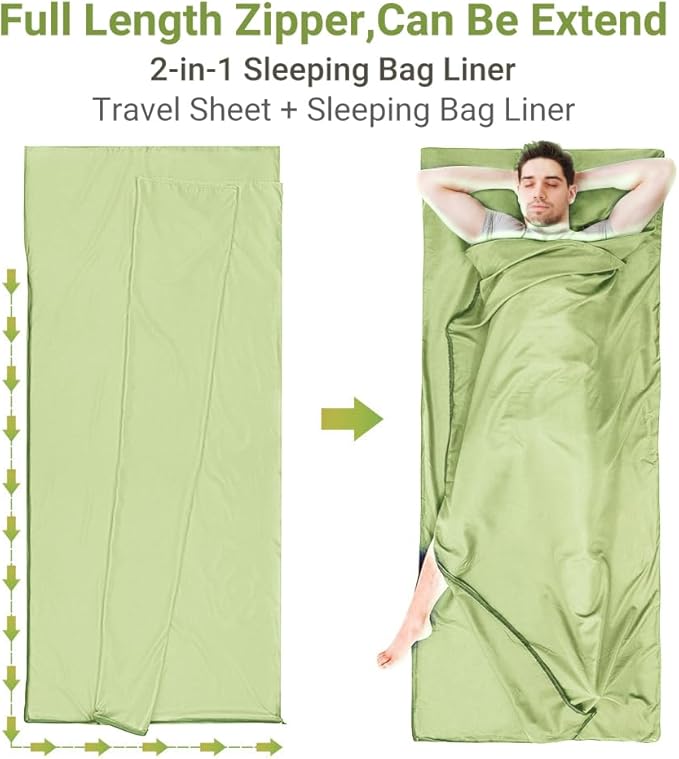 Sleeping Bag Liner,Travel Sheets & Adult Sleep Sack & Self Tan Sleep Sack for Backpacking,Hotel, Hostels, Lightweight Single Camping Sleep Pod