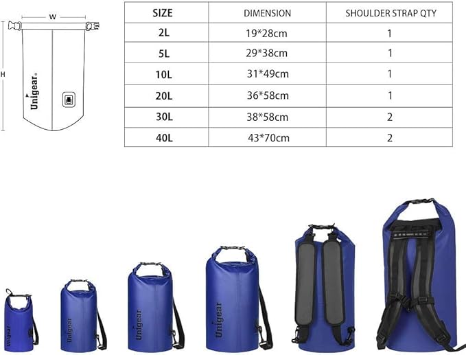 Unigear Dry Bag Waterproof, 2L/5L/10L/20L/30L/40L Floating and Lightweight Bags for Kayaking, Boating, Fishing, Swimming and Camping with Waterproof Phone Case