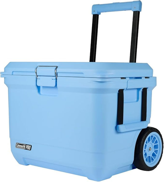 Coleman Pro 55qt Wheeled Ultra-Light Premium Hard Cooler, Extra-Thick Insulation Keeps Ice up to 5 Days, 92-Can Capacity, Heavy-Duty Wheels
