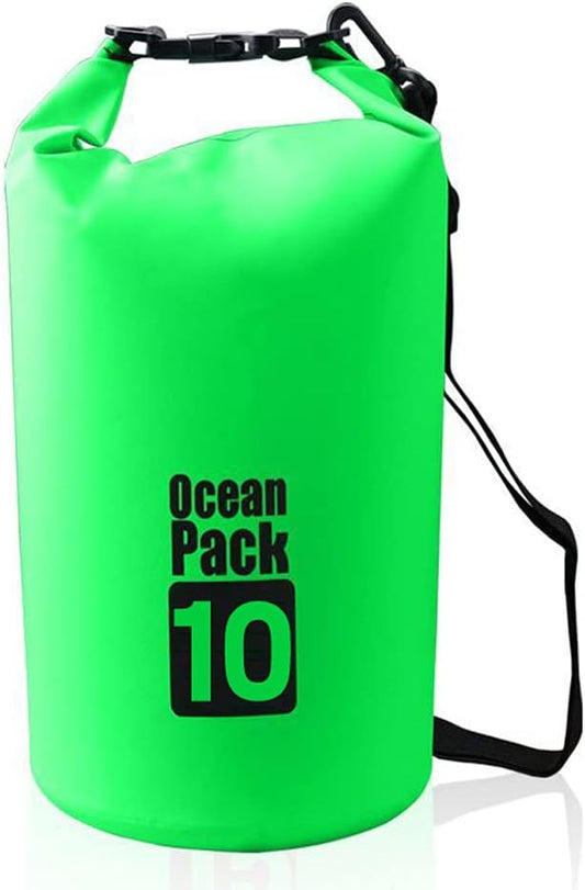 Outdoor Dry Sack/Floating Waterproof Bag 2L/3L/5L/10L/15L/20L/30L for Boating, Kayaking, Hiking, Snowboarding, Camping, Rafting, Fishing and Backpacking (Green, 10L)