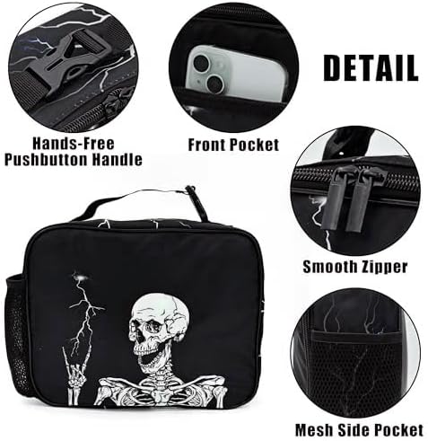 Goth Skull Lunch Bag Insulated Reusable Lunch Box Kids Girls Boys Cooler Thermal Tote Bag For Men Women School Work Picnic