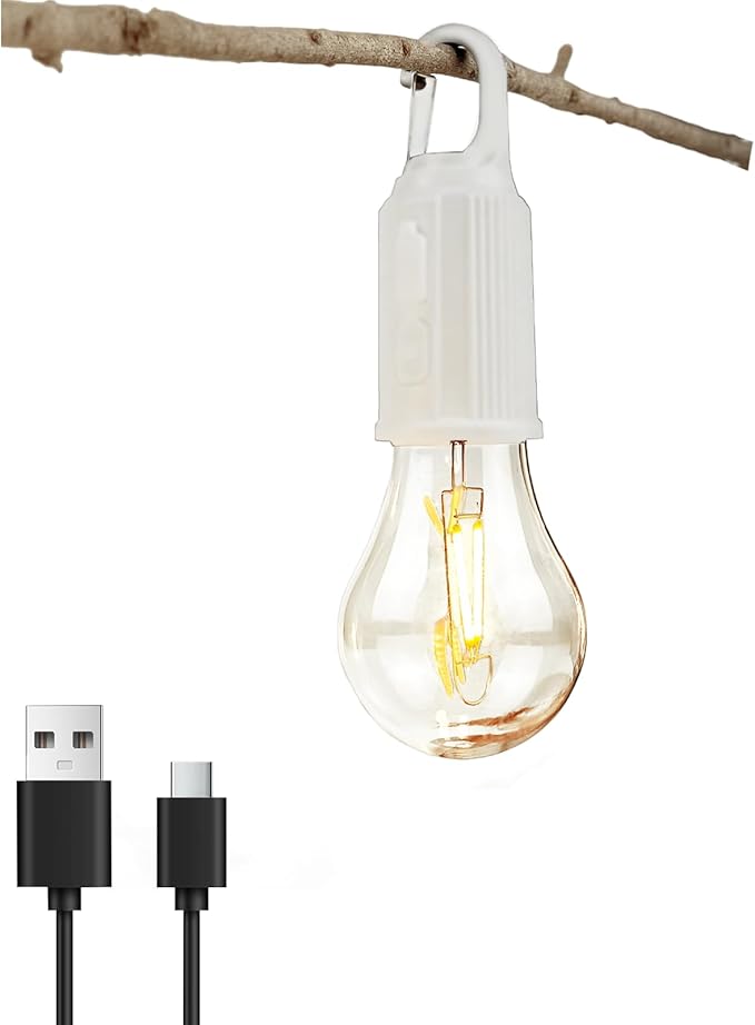 Camping Lights Rechargeable, Hanging Tent Lights Bulb with Hook, Timer Function, 3 Lighting Modes Tent Lamp for Camping, Hiking, Backpacking, Emergency Outage