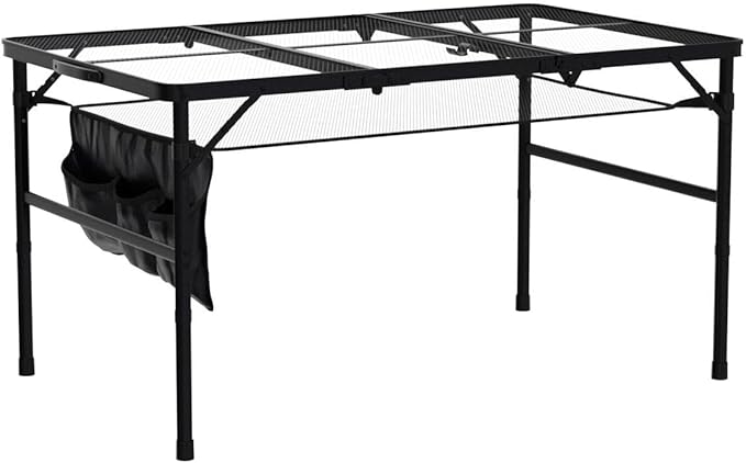 C Table for Grill, Outdoor Cooking & Picnic - Adjustable Height, Mesh Bag, Carry Handle (47.3' x 23.7' x 14.7'/24.2' Black)