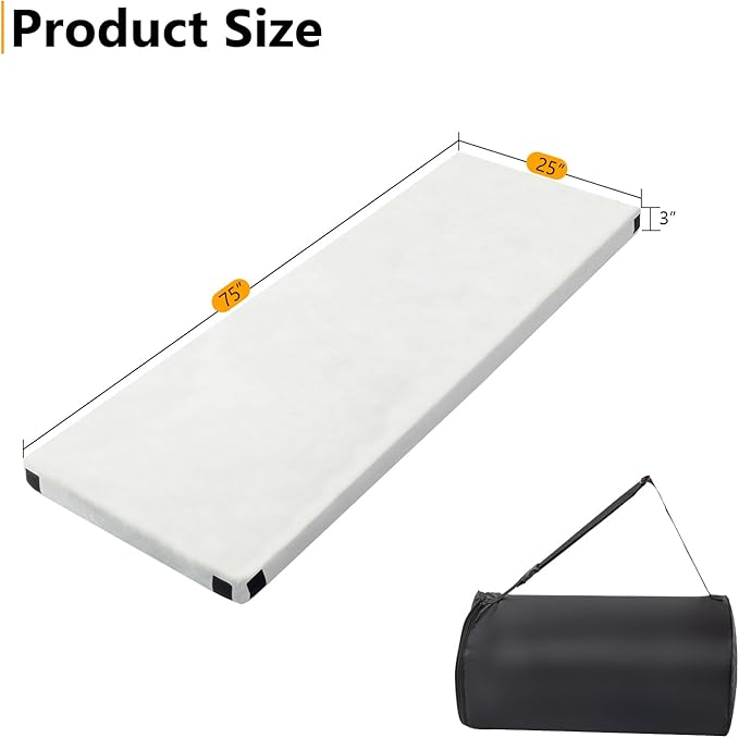 Outvita Sleeping Pad, Portable Camping Mat, CertiPUR-US Memory Foam Camping Mattress, Roll Up Floor Bed for Tent, Cot, Truck, Car, Outdoor Travel w/Portable Bag (3" with Pillow / 2.5" Without Pillow)