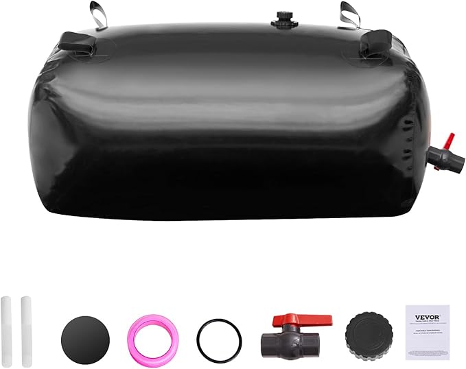 VEVOR 113 L/29.85 Gal Water Storage Bladder, Portable RV Water Tank, 1000D PVC Collapsible Water Storage Containers, Soft Water Bag, Water Bladder, Camping, Emergency Water Use, Black