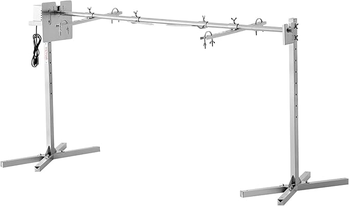 VEVOR 56-Inch Splicable Rotisserie Grill Kit, 132 lbs Sectional Spit Rod with Automatic 52W Motor & Heat Shield, Height Adjustable Spit Roaster Stand for Roasting Pig Lamb, Stainless Steel Grill