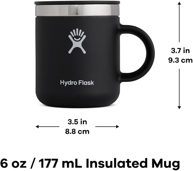 Hydro Flask Mug - Stainless Steel Reusable Tea Coffee Travel Mug - Vacuum Insulated, BPA-Free, Non-Toxic Black 6 oz