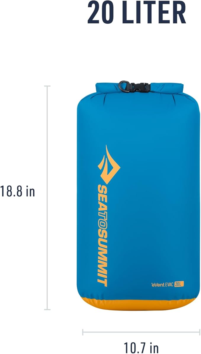 Sea to Summit eVac Dry Bag, Roll-Top Compression Sack, 20 Liter, Turkish Tile Blue