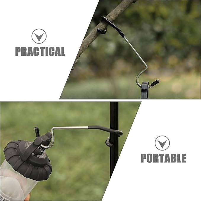 3Pcs Outdoor Camping Lamp Pole Hooks, Non-Slip Portable Multi-Functional S Hooks for Tent Light, String Lights, and Outdoor Hanging, Steel and Rubber