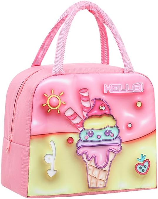 Kawaii Insulated Lunch Bag for Women, Reusable Large Capacity Lunch Box, Leakproof Lunch Tote Bag with Front Pocket, Lunchbox Container Thermal Cooler Bag Food Handbags for Work Office Picnic