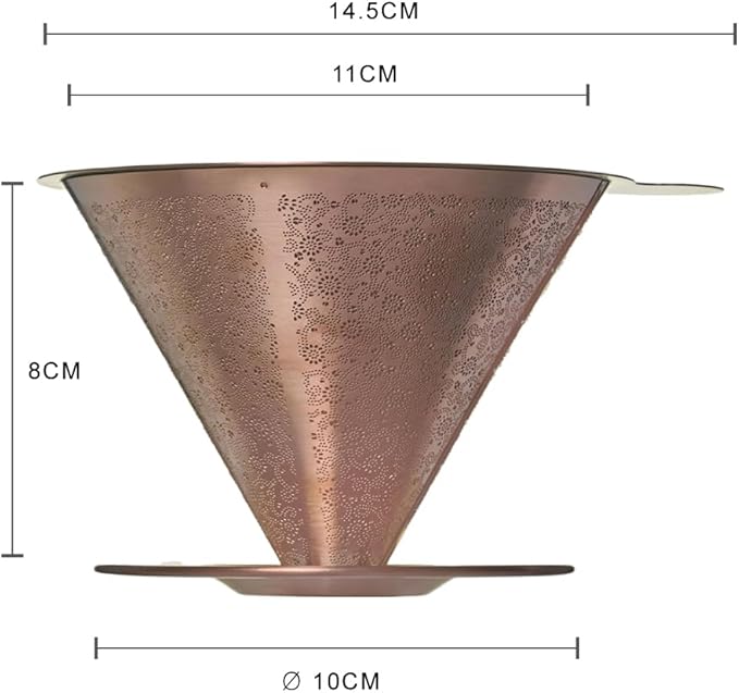 ATHIA Golden Reusable Coffee Filter, Stainless Steel Pour Over Dripper with Laser-etched Mesh cone, Eco-friendly Paperless Design, Fits Most Mugs, Carafes & Hario Brewers (Rose Golden, Flower Carving)