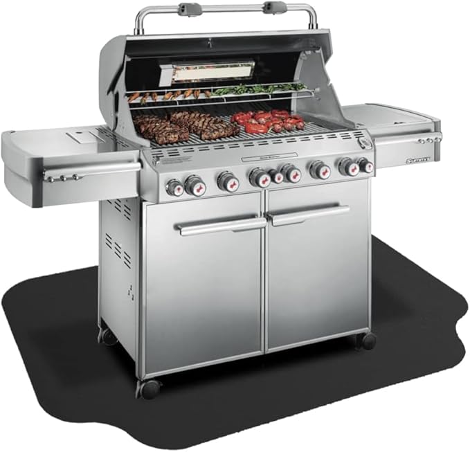 RESILIA Large Under Grill Mat – Heavy Duty, Reusable Outdoor Floor Protector Mats for Deck, Patio, & Garage – 72 Inch x 48 Inch with 12 Inch Splatter Protection Lip, Black Orange Peel