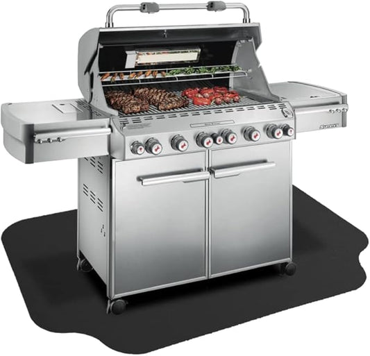 RESILIA Large Under Grill Mat – Heavy Duty, Reusable Outdoor Floor Protector Mats for Deck, Patio, & Garage – 72 Inch x 48 Inch with 12 Inch Splatter Protection Lip, Black Orange Peel