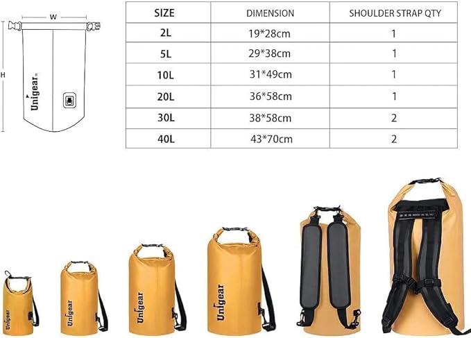 Unigear Dry Bag Waterproof, 2L/5L/10L/20L/30L/40L Floating and Lightweight Bags for Kayaking, Boating, Fishing, Swimming and Camping with Waterproof Phone Case