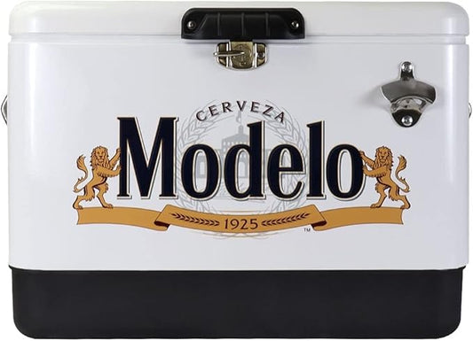 Modelo Ice Chest Cooler - Portable Ice Bucket with Bottle Opener, Vintage Style, Insulated for Camping, Beach, Picnic, RV, BBQs, Tailgating, Fishing, Stainless Steel 85 Can Ice Box, 51L (54 qt)