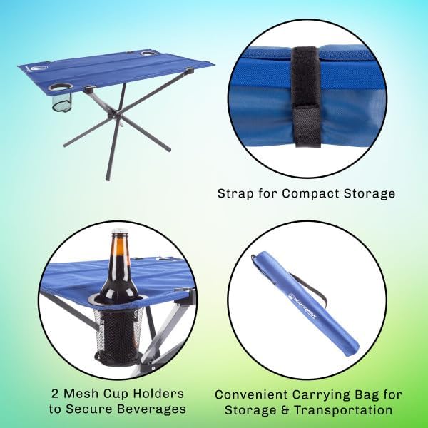 Wakeman Camp Table - Outdoor Folding Table with 4 Cupholders and Carrying Bag for Camping, Beach, Picnic, Sporting Events, and More Outdoors