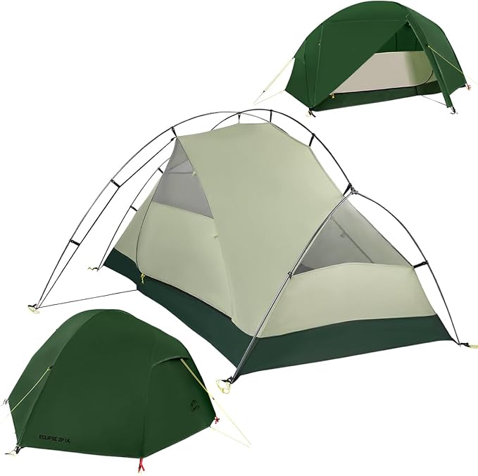 2 Person Lightweight Backpacking Tent,Ultralight Portable 20D Waterproof Nylon Tent for Camping，4.4LB 3 Season Backhiking with 7001 Aluminum Poles and V-Shaped Aluminum Floor Spike