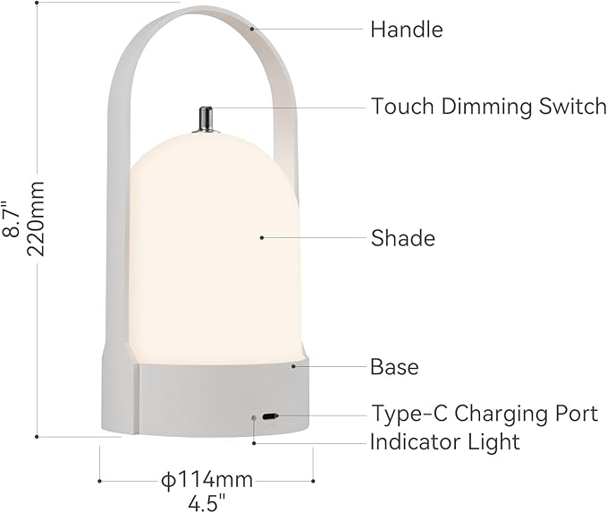 Tubicen Portable LED Cordless Rechargeable Lantern Table Lamp, 4000mAh Powerful Battery Operated Outdoor Table Lamps, 4 Levels Touch Dimmable Night Light for Camping Home Restaurant Bedroom Balcony