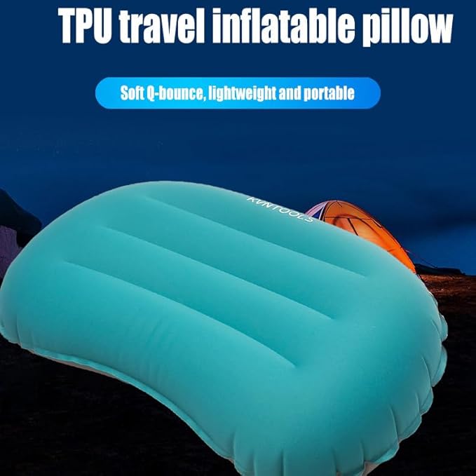 Camping Travel Pillow-Compressible,Ultralight Inflatable,Compact, Comfortable, Ergonomic Inflating Pillows for Neck & Lumbar Support While Camp, Hiking, Backpacking (Blue+Orange 2pcs)