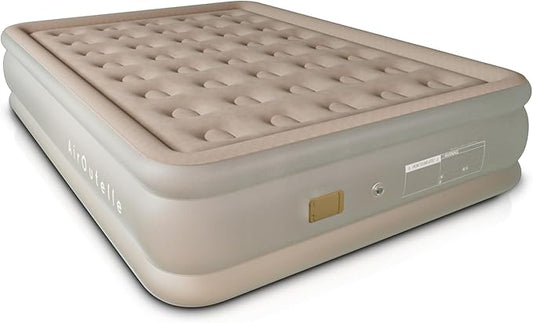 Semi-Frosted Khaki 16in Full Air Mattress with USB Pump, 600lbs Capacity-Quick Inflation, Non-Leak, Portable Foldable, Ultra-Soft Khaki Velvet Top for Camping & Guest Bed