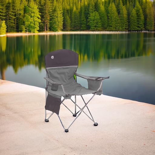 Coleman Portable Quad Camping Chair with 4-Can Cooler, Cushioned Seat & Back with Side Pockets & Cup Holder, Carry Bag Included