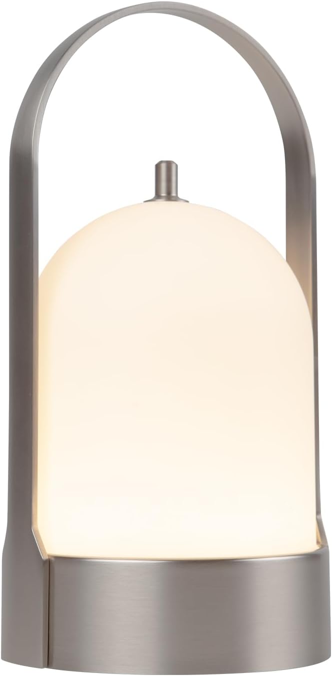 Tubicen Portable Outdoor Battery Operated Lantern Table Lamp Waterproof, 4000mAh Cordless Rechargeable 4 Levels Touch Dimmable Table Lamp, LED Night Light for Patio Camping Restaurant Balcony, Nickel