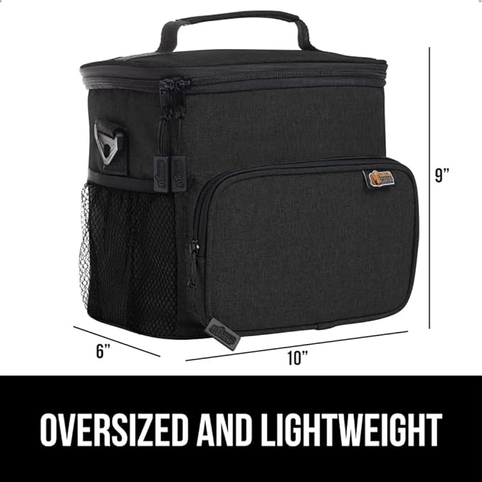 GORILLA GRIP Reusable Insulated Lunch Box Bag for Women Men, Large Leakproof Soft Cooler Bags, Multiple Compartments, Mesh Pockets, Adjustable Strap, Food Tote Keeps Drinks Cold, 8L, 10x9, Black