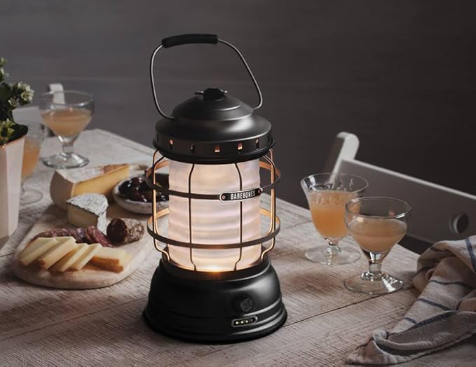 Barebones Forest Lantern – Antique Bronze, Vintage Rechargeable LED Lantern with Adjustable Brightness – Battery Operated Camping Light for Outdoor Adventures, Backyard Gatherings, and Emergency Use