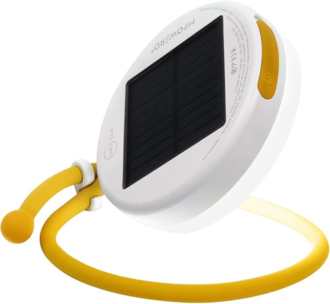 MPOWERD Luci Core: Solar Utility Task Light | Adjustable Silicon Arm, 40 Lumens, Lasts 12 Hours, Work, Emergency, Outdoor Light, No Batteries Needed, USB for Quick-Charging, Waterproof, White, yellow