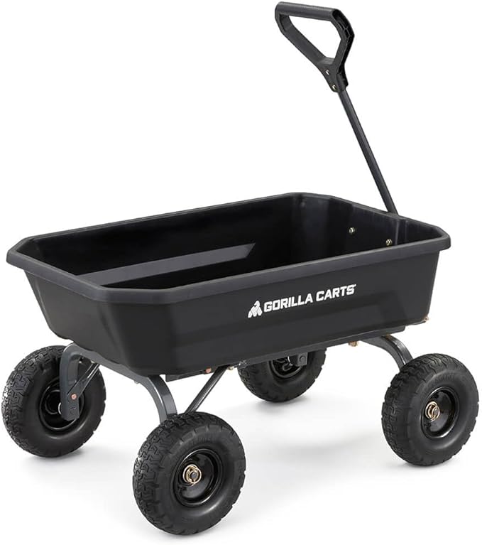 Gorilla Carts Heavy-Duty Dump Cart, Patented Quick-Release Dumping, Steel Frame, 600 lb Capacity, No-Flat 10-Inch Tires, Utility Wagon for Garden, Yard, Beach
