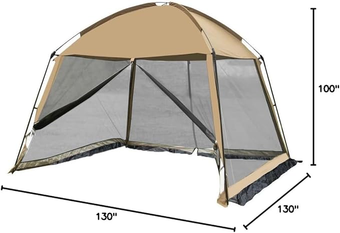 iCool Screen House 11 x 11 Ft Screened Mesh Net Wall Canopy Tent Screen Shelter Gazebos for Patios Outdoor Camping Activities - Beige