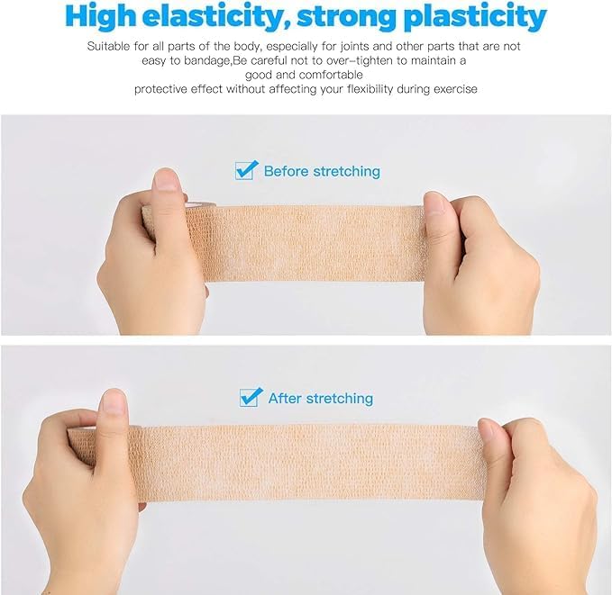 Self Adhesive Bandage Wrap, Sport & Athletic Wrap Cohesive Bandage, Medical Tape in First Aid Kit Breathable Vet Wrap for Wounds, 2" X 5 Yards 8 Rolls (Skin)