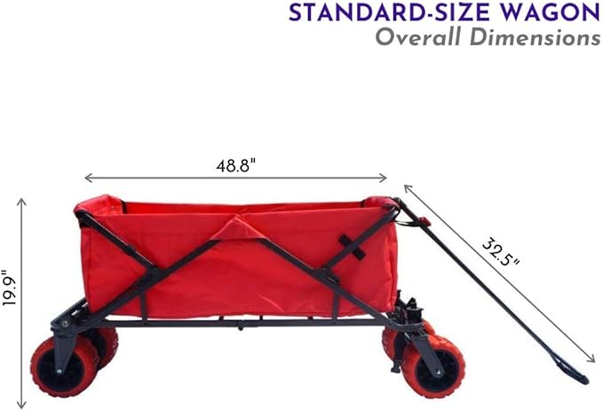 Impact Canopy Folding Collapsible Utility Wagon with All-Terrain Wheels, Red