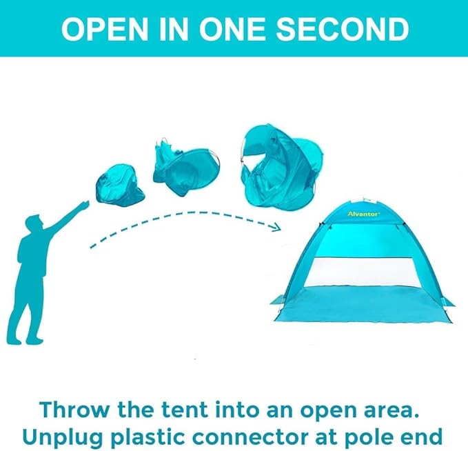 Alvantor Beach Tent Sun Shade Beach Umbrella Outdoor Sun Shelter Cabana Automatic Instant Pop-Up UPF 50+ Portable Camping Canopy Easy Set Up Light Weight Windproof for 2-3 Persons
