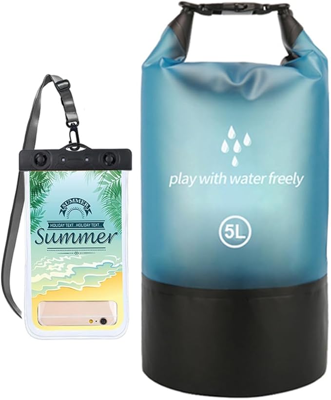 Waterproof Dry Bag,5L/10L/20L Roll Top Lightweight Dry Storage Bag Backpack with Waterproof Phone Case for Travel,Swimming,Boating,Kayaking,Fishing,Camping and Beach (Blue 1pcs, 5L)