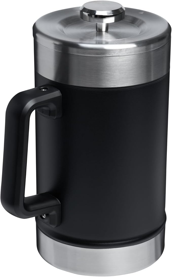 Stanley Classic Stay-Hot French Press Coffee Maker 48 oz | 5 Minute Brew, 4 Hours Hot | Mesh Filter for Coffee Grounds | Insulated Stainless Steel French Press | BPA-Free | Black 2.0