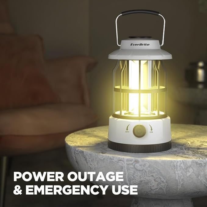 EverBrite LED Camping Lantern, USB C Rechargeable with Stepless Dimming, Vintage Portable Camping Lights & Lanterns for Power Outages, Hurricane, Emergency, Fishing, Home and More