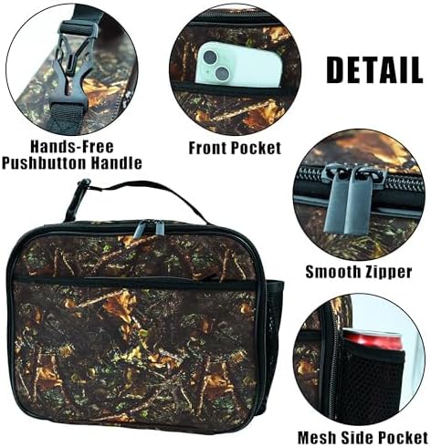 Camo Lunch Bag Insulated Reusable Lunch Box Kids Girls Boys Cooler Thermal Tote Bag For Men Women School Work Picnic