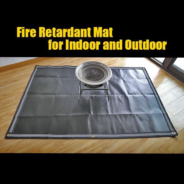 59x39 Inch Heavy Duty Grill Mat - Fireproof Mat for Wood Stove, Fire Pit & Outdoor Grill Protection, Double-Sided Ember Mat with Reflective Strips & Grommets (Non-Slip Deck Safe)