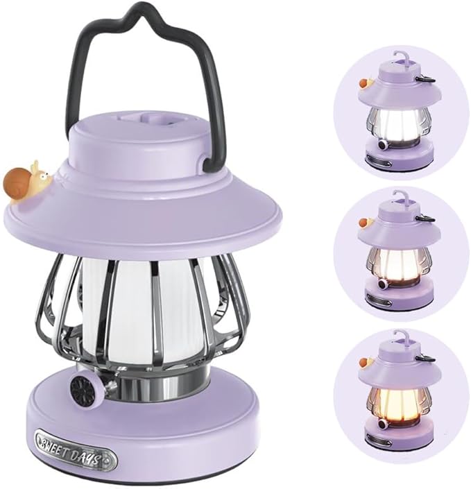Camping Lantern For Kid Toddler Flashlight With Soft Light & Eye Protection Indoor Outdoor Hanging Tent Portable Night Light Battery Operated Sky Lanterns Rechargeable Lamp Gear Essentials Gift Purple