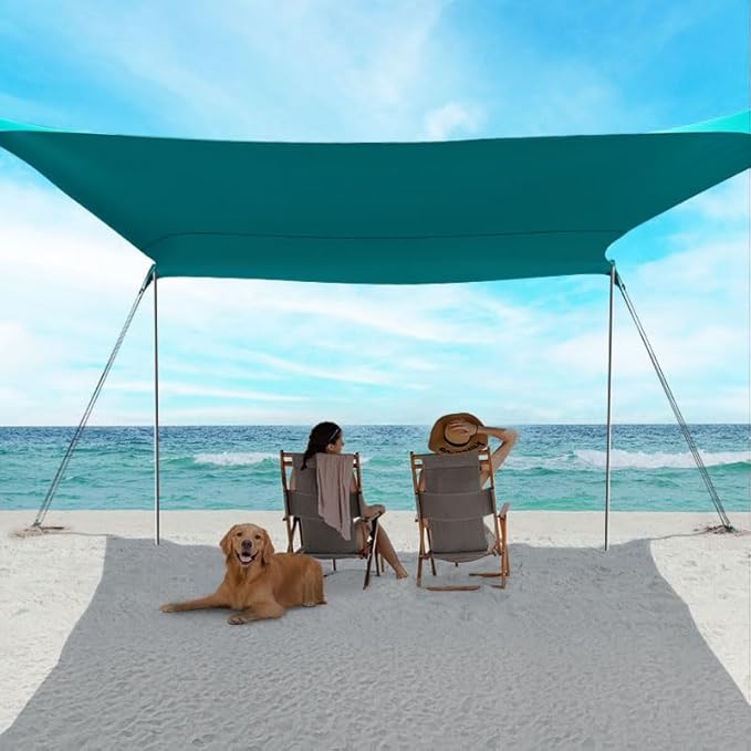 Beach Shade Tent, Portable Easy Pop Up Beach Canopy, UPF50+ Sun Protection Shelter, Windproof & Water Resistant, Perfect for Family