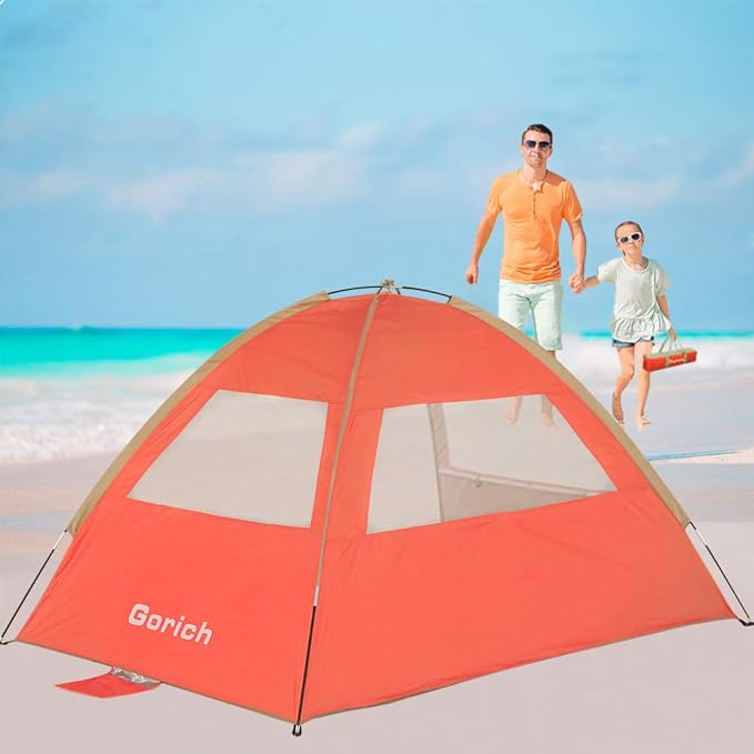 Gorich Beach Tent Sun Shelter for 3/4-5/6-7/8-10 Person with UPF 50＋ UV Protection, Lightweight & Easy Setup Beach Shade Canopy, Portable Beach Shade Tent Beach Cabana
