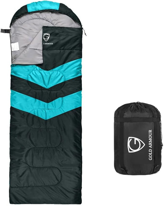 Gold Armour Sleeping Bags for Adults Cold Weather & Warm - Backpacking Camping Sleeping Bag for Kids 10-12, Girls, Boys - Lightweight Compact Camping Essentials Gear Accessories, Right Zipper