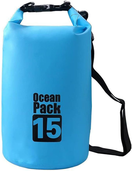 Outdoor Dry Sack/Floating Waterproof Bag 2L/3L/5L/10L/15L/20L/30L for Boating, Kayaking, Hiking, Snowboarding, Camping, Rafting, Fishing and Backpacking (Blue, 15L)