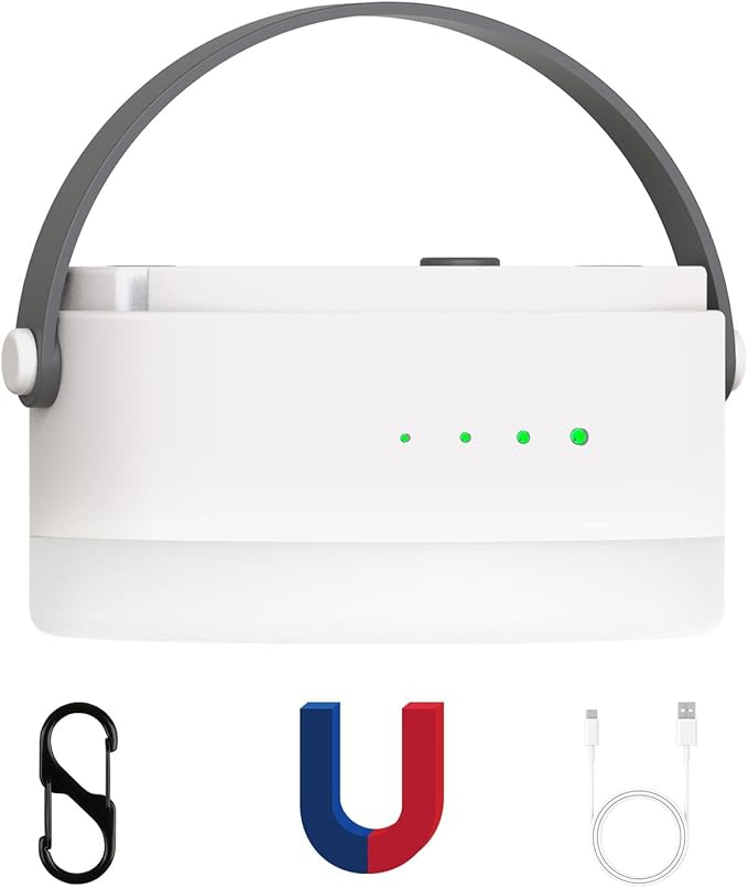 Led Rechargeable Camping Lantern with Tent Light & Portable Lamp - USB-C Magnetic Base, Stepless Dimmable, 2000mAh Battery, Hanging Design, Power Indicator, Compact & Lightweight