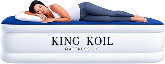 King Koil Luxury Full-Size Air Mattress with Built-In High-Speed Pump & Built-In Pillow Top, 20" Inflatable Double High Airbed for Home, Camping & Guest Comfort, Waterproof & Portable, 1-Year Warranty