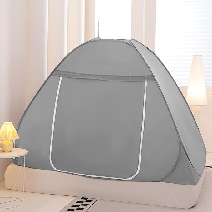 Mosquito Net for Bed, Folded Size 12 inch Portable Camping Travel Mosquito Net, Pop Up Mosquito Tent with Double Entry for King Queen Size Bed (Folded 20 Inch Grey, 71"x79"x59")