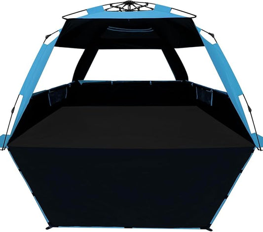 WhiteFang Deluxe Pop Up Beach Tent Sun Shade Shelter for 3-4/5-6 Person, UV Protection, Extendable Floor with 3 Ventilating Windows Plus Carrying Bag, Stakes, and Guy Lines