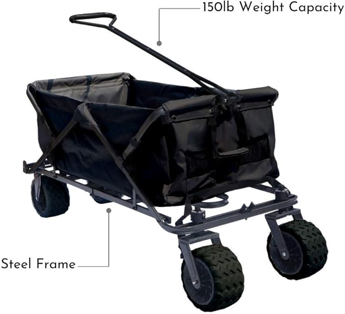 Impact Canopy Folding Collapsible Utility Wagon with All-Terrain Wheels, Black