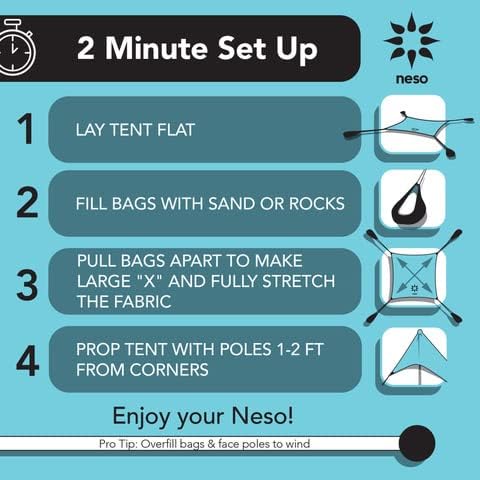 Neso Tents Beach Tent with Sand Anchor, Portable Canopy Sunshade - 7' x 7' - Patented Reinforced Corners (Sunshine)